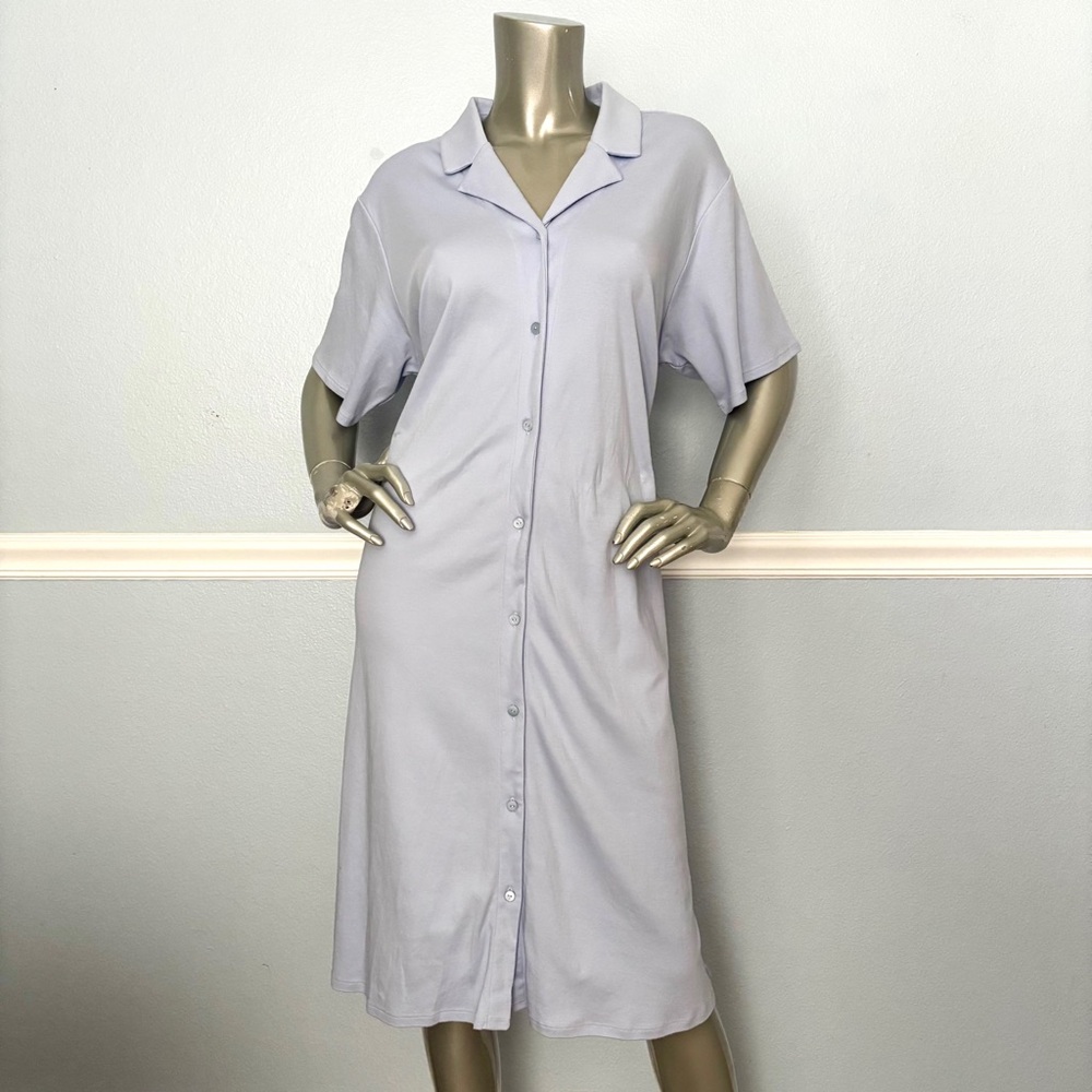 Eileen Fisher Sleepwear Notch Collar Shirt Dress Blue Organic Cotton Nwt